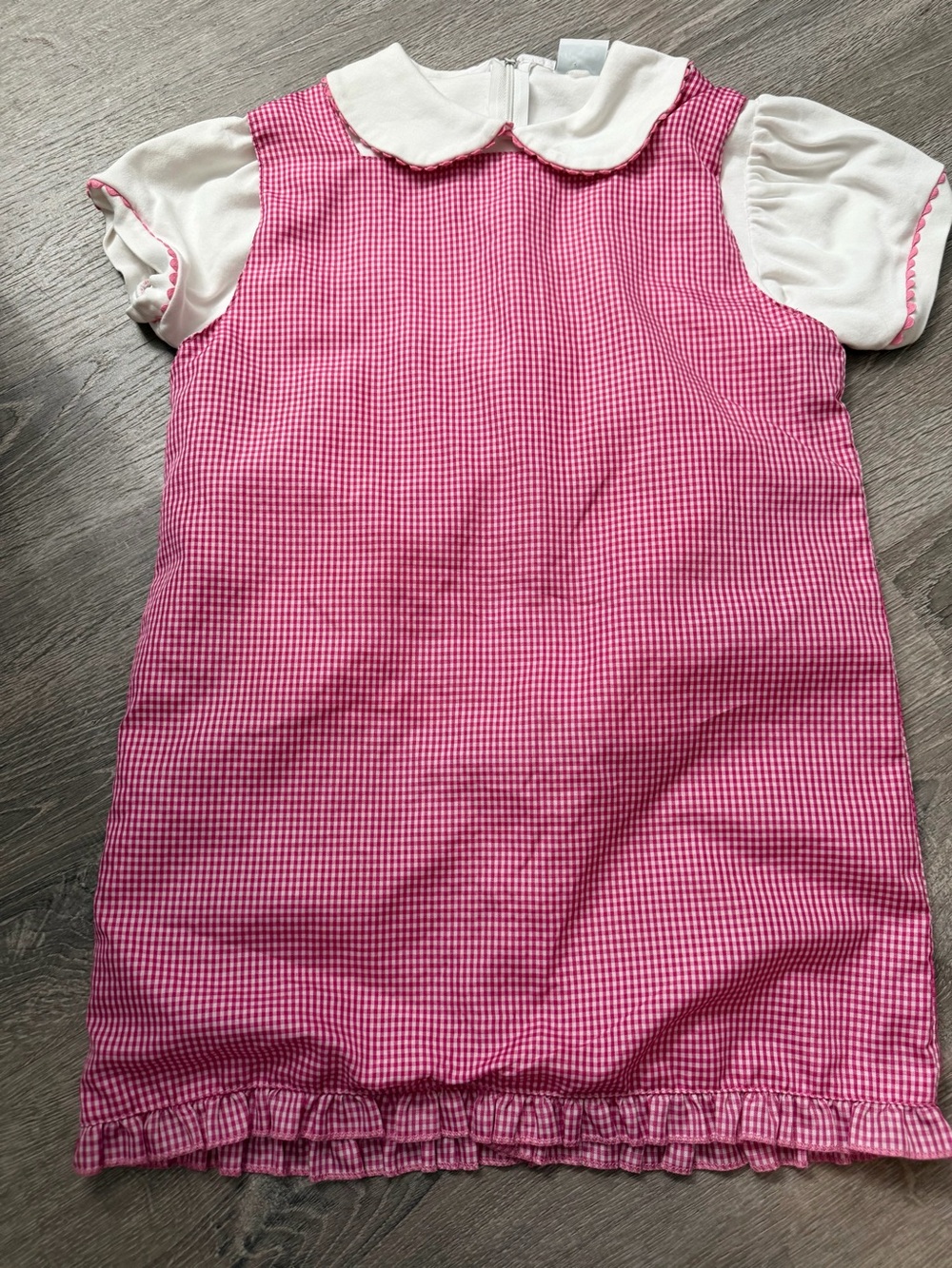 Girls Pink Gingham Short-Sleeve Dress with Peter Pan Collar